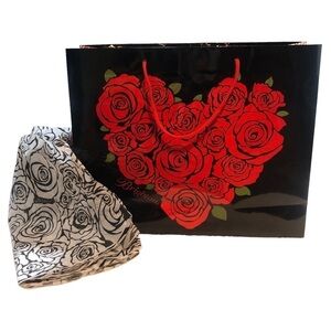 Large Brighton Black And Pink Roses Paper Shopping Bag